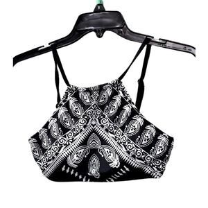 FASHION Women's Black & White Printed Halter Neck Swim Top Sz S